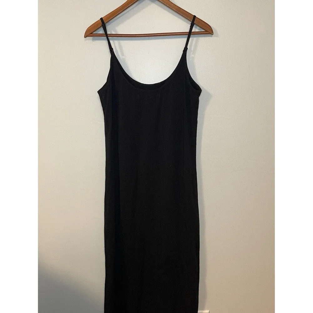 Gretchen Scott M Black Cotton Stretch Spaghetti Strap Dress Long